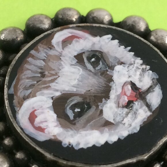 Handpainted Ferret Pendant Silvertone Metal Long Pet Artisan Danglers Polecat - Picture 10 of 11